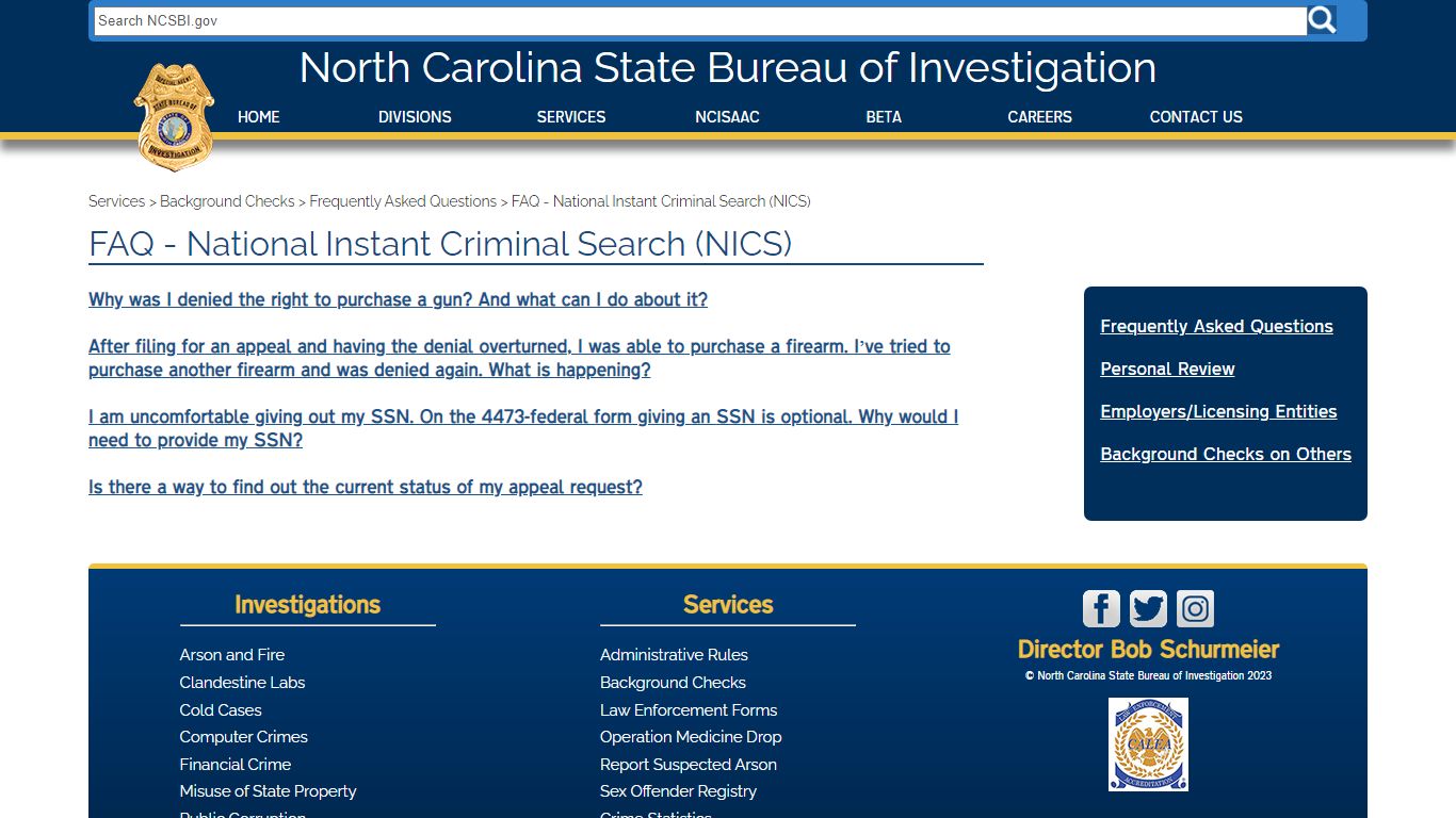 NCSBI - FAQ - National Instant Criminal Search (NICS)
